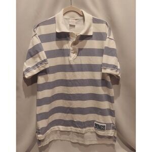 Bongo Mens Blue & White Striped Vintage‎ Oversized Polo Size Small